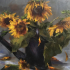 SUNFLOWERS IN BLACK WATERING CAN