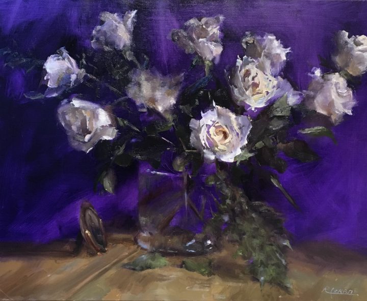White Roses against Purple