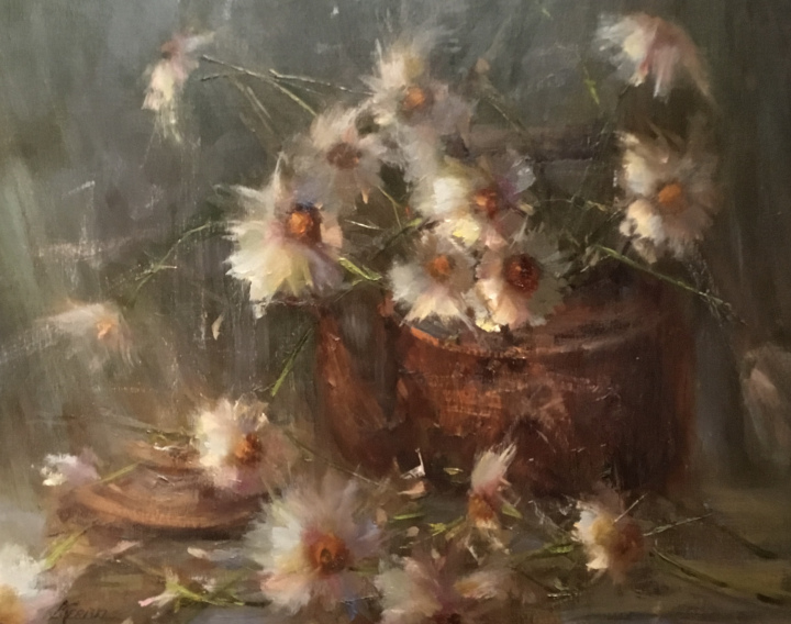 COPPER TEA KETTLE AND DAISIES
